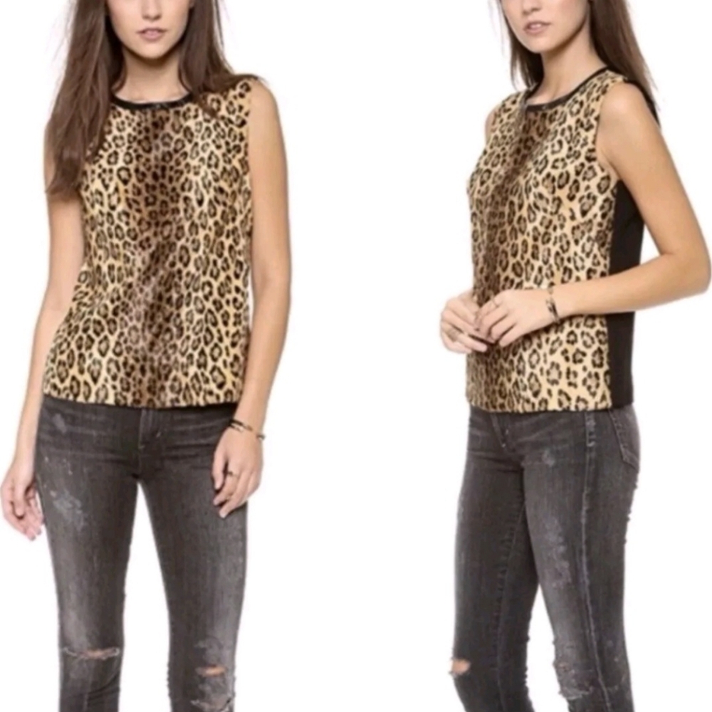 Milly Leopard Leather Tank Top